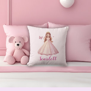 Cute Girly Personalised Pink Princess Personalised Throw Pillow