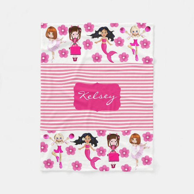Cute & Girly Personalized Fleece Blanket (Front)