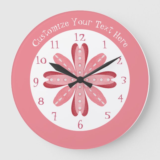 Cute Girly Pink Abstract Flower Petals Personalize Large Clock (Front)