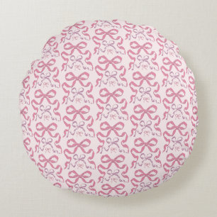 Cute Girly Pink Aesthetic Bow Round Pillow