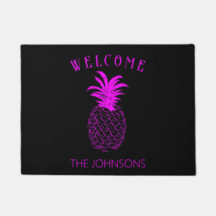 Cute Girly Pink and black Pineapple - Personalized Doormat