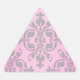 Cute Girly Pink and Grey Damask Triangle Sticker