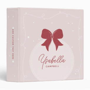 Cute Girly Pink and Red Ribbon Bow Name Binder