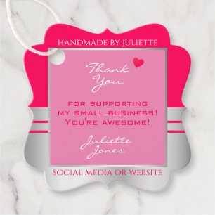Cute Girly Pink and Silver Packaging Thank You Favour Tags