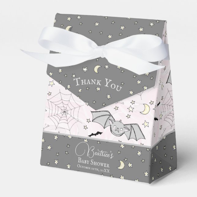 Cute Girly Pink Baby Bats Halloween & Fall Favor Box (Front Side)