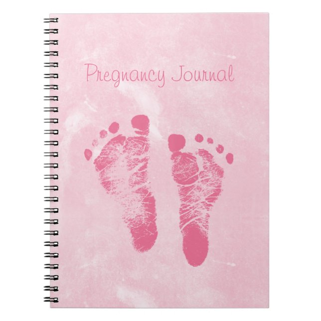 Cute Girly Pink Baby Footprints Pregnancy Journal (Front)