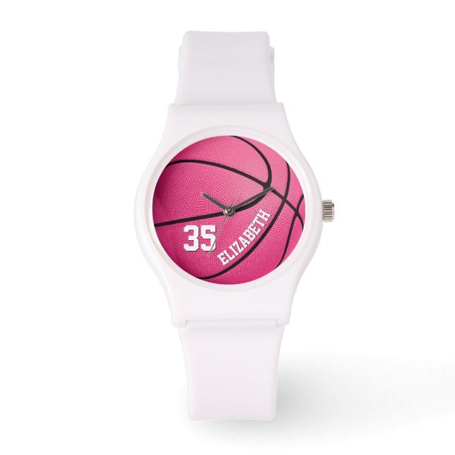cute girly pink basketball gifts personalized watch (Front)