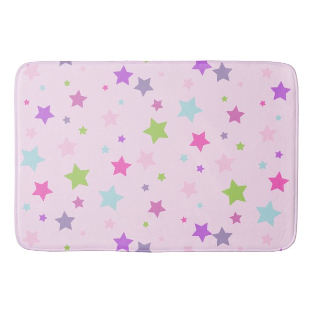 Cute girly pink Bath Mat, stars Mat (Front)