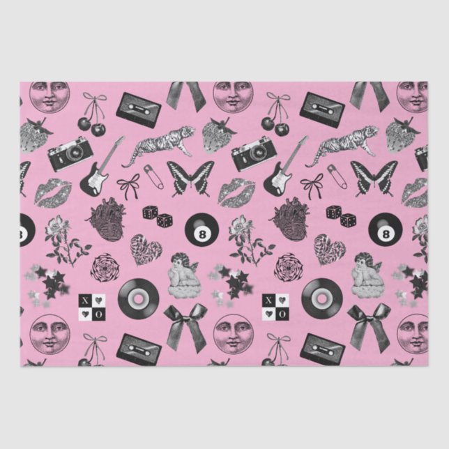 Cute Girly Pink Black Aesthetic Pattern Tissue Paper (Front)