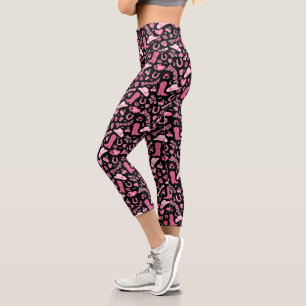 Cute Girly Pink Black Howdy Cowgirl  Capri Leggings