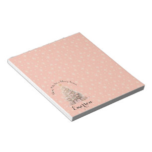 Cute & girly Pink Blush Christmas Tree & Snowflake Notepad