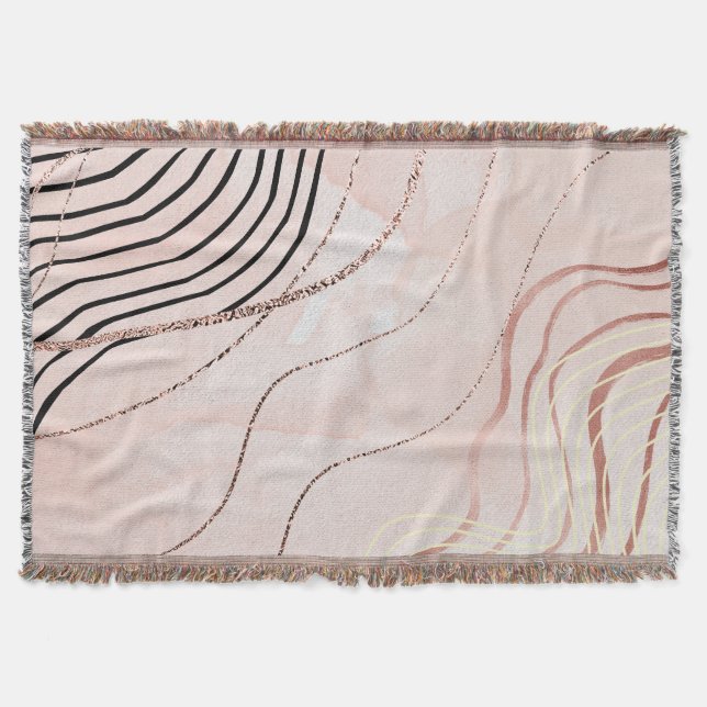 Cute Girly Pink Bohemian Rose Gold Design Throw Blanket (Front)
