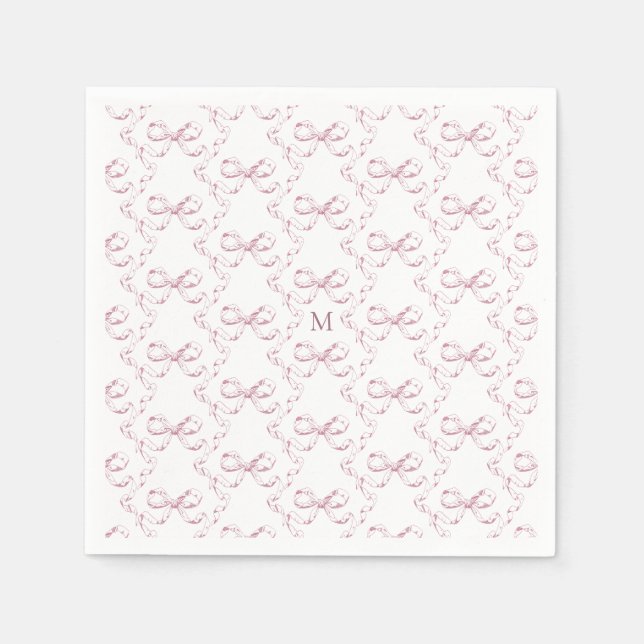 Cute Girly Pink Bow Monogram Napkin (Front)
