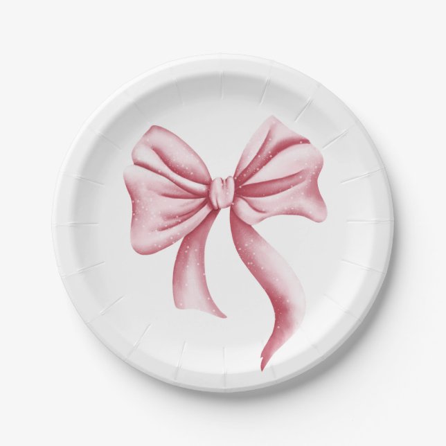 Cute Girly Pink Bow Paper Plate (Front)