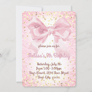 cute girly pink bow party invitation