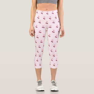 Cute Girly Pink Bows and Cherries Capri Leggings