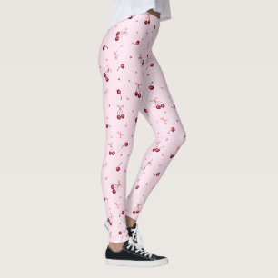 Cute Girly Pink Bows and Cherries Leggings