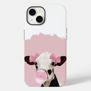 Cute Girly Pink Bubblegum Blowing Cow Case-Mate iPhone 14 Case