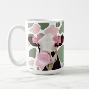 Cute Girly Pink Bubblegum Blowing Cow Coffee Mug