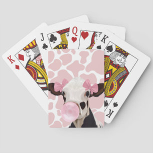 Cute Girly Pink Bubblegum Blowing Cow Playing Cards