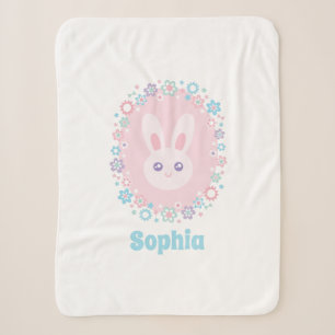 Cute Girly Pink Bunny Rabbit Floral Monogram Sherpa Blanket