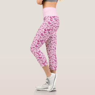 Cute Girly Pink Butterfly Pattern Capri Leggings