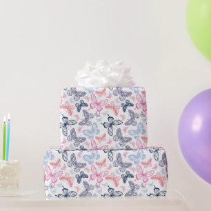 Cute Girly Pink Chic Happy Birthday Butterflies Wrapping Paper