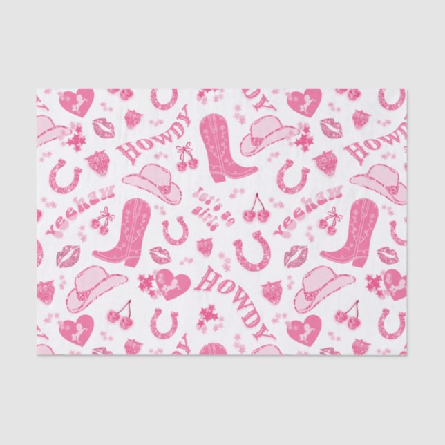Cute Girly Pink Cowgirl Aesthetic Tissue Paper (Front)