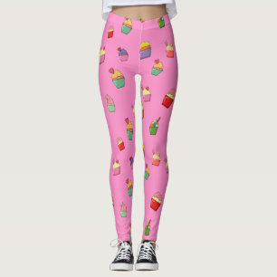 Cute Girly Pink Cupcake Pattern Leggings