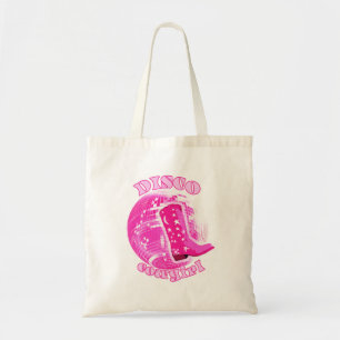 Cute Girly Pink Disco Ball Cowgirl Boot Tote Bag