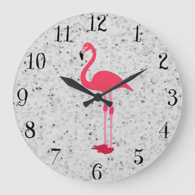 Cute Girly Pink Elegant Flamingo Large Clock (Front)