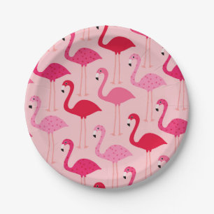 Cute Girly Pink Flamingo Pattern Paper Plate
