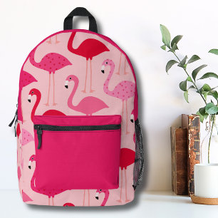 Cute Girly Pink Flamingo Pattern Printed Backpack