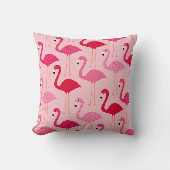 Cute Girly Pink Flamingo Pattern Throw Pillow (Front)