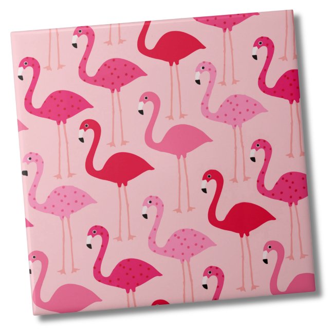 Cute Girly Pink Flamingo Pattern Tile (Cute Girly Modern Summer Pink Flamingo Pattern Ceramic Tile)