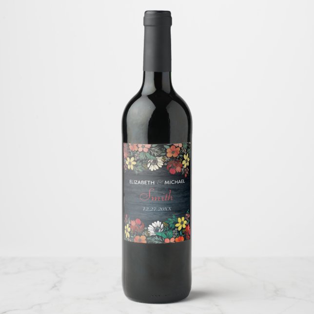 Cute girly pink floral hand drawn design wine label (Front)