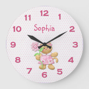 Cute Girly Pink Floral Kitten Wall Clock