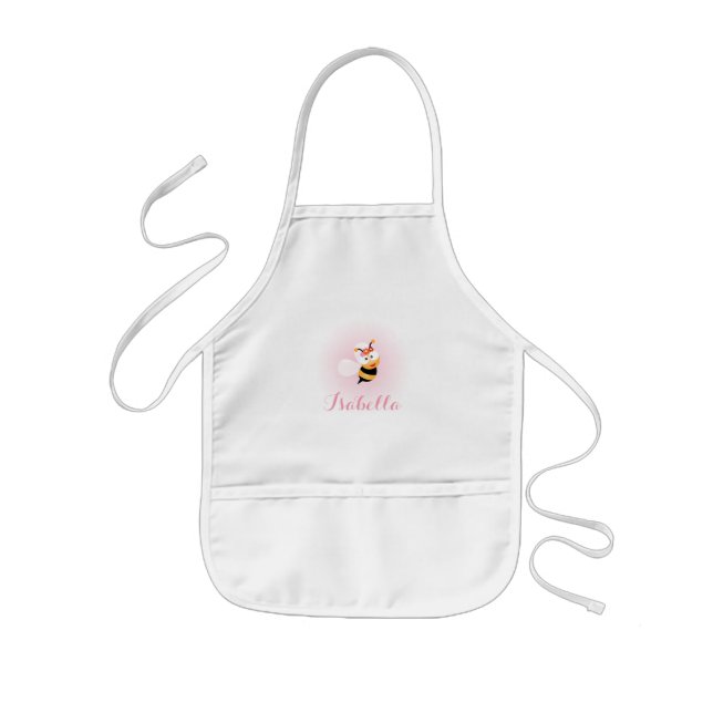 Cute Girly Pink Flower Baby Girl Honey Bee Cartoon Kids Apron (Front)