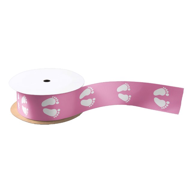 Cute girly pink footprints baby shower gift ribbon satin ribbon (Spool)