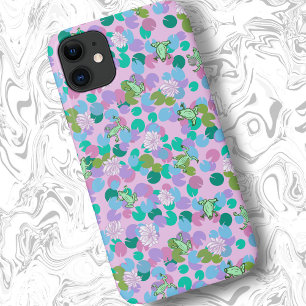 Cute girly pink frog art with waterlilies