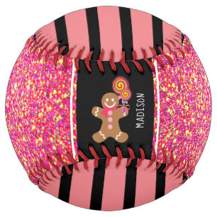 Cute Girly Pink Glitter Gingerbread Personalized Softball