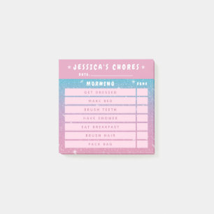 Cute Girly Pink Glitter Kids Morning Chores 3x3 Post-it Notes