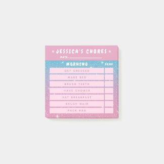 Cute Girly Pink Glitter Kids Morning Chores 3x3 Post-it Notes