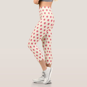 Cute Girly Pink Glitter Strawberry Capri Leggings