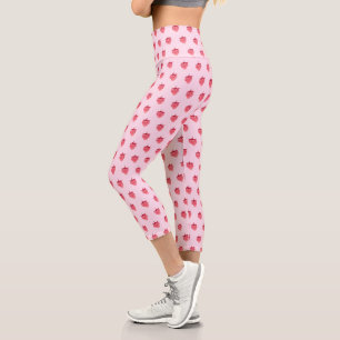 Cute Girly Pink Glitter Strawberry Capri Leggings