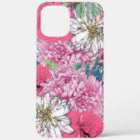 Cute Girly Pink & Green Floral Illustration