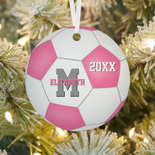 cute girly pink grey keepsake soccer metal ornament