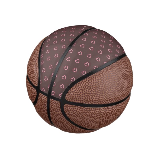 Cute Girly Pink Hearts Polka Dot Pattern Mini Basketball (Angled)
