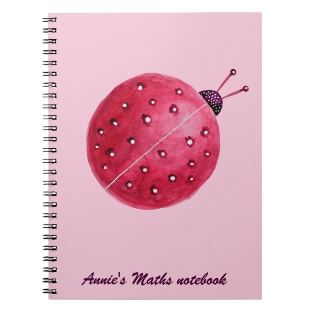 Cute Girly Pink Ladybug Kids Notebook (Front)