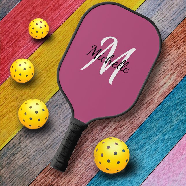Cute Girly Pink Monogram Name + Initial Pickleball Paddle (Creator Uploaded)